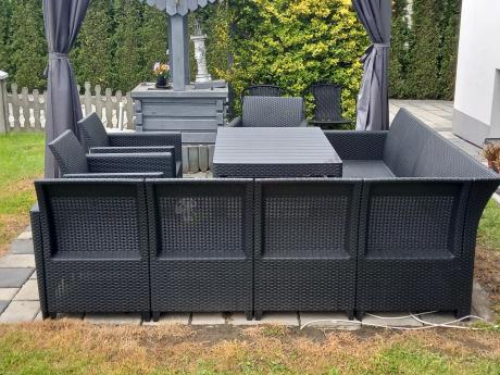 Zestaw dla 10 osób z narożnikiem Nedler VII, stołem podnoszonym i 3 fotelami - grafit
