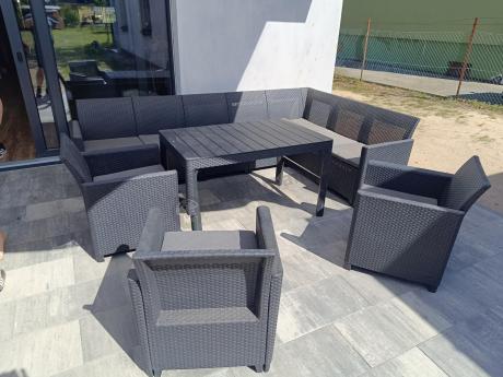 Zestaw dla 10 osób z narożnikiem Nedler VII, stołem podnoszonym i 3 fotelami - grafit