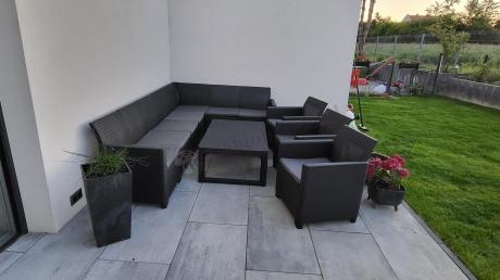 Zestaw dla 10 osób z narożnikiem Nedler VII, stołem podnoszonym i 3 fotelami - grafit