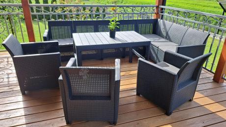 Zestaw dla 10 osób z narożnikiem Nedler VII, stołem podnoszonym i 3 fotelami - grafit