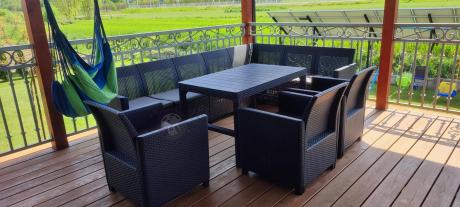 Zestaw dla 10 osób z narożnikiem Nedler VII, stołem podnoszonym i 3 fotelami - grafit