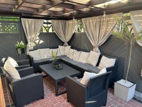 Zestaw dla 10 osób z narożnikiem Nedler VII, stołem podnoszonym i 3 fotelami - grafit