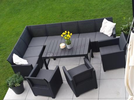 Zestaw dla 10 osób z narożnikiem Nedler VII, stołem podnoszonym i 3 fotelami - grafit