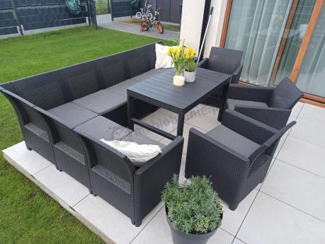 Zestaw dla 10 osób z narożnikiem Nedler VII, stołem podnoszonym i 3 fotelami - grafit