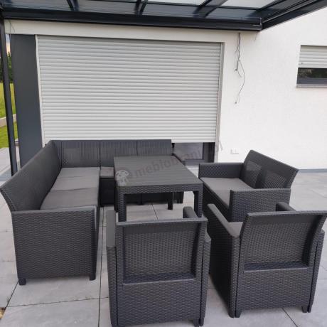 Zestaw dla 10 osób z narożnikiem Nedler VII, stołem podnoszonym i 3 fotelami - grafit