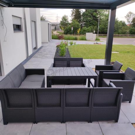 Zestaw dla 10 osób z narożnikiem Nedler VII, stołem podnoszonym i 3 fotelami - grafit