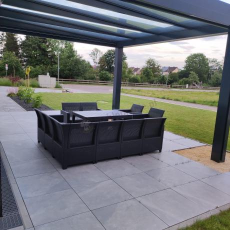 Zestaw dla 10 osób z narożnikiem Nedler VII, stołem podnoszonym i 3 fotelami - grafit