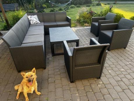 Zestaw dla 10 osób z narożnikiem Nedler VII, stołem podnoszonym i 3 fotelami - grafit