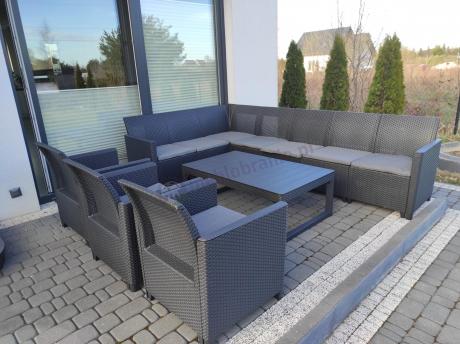 Zestaw dla 10 osób z narożnikiem Nedler VII, stołem podnoszonym i 3 fotelami - grafit