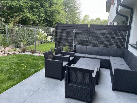 Zestaw dla 10 osób z narożnikiem Nedler VII, stołem podnoszonym i 3 fotelami - grafit