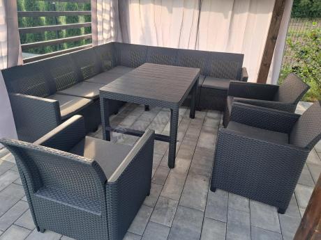 Zestaw dla 10 osób z narożnikiem Nedler VII, stołem podnoszonym i 3 fotelami - grafit