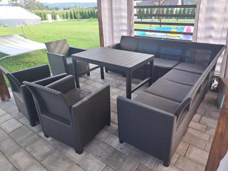 Zestaw dla 10 osób z narożnikiem Nedler VII, stołem podnoszonym i 3 fotelami - grafit