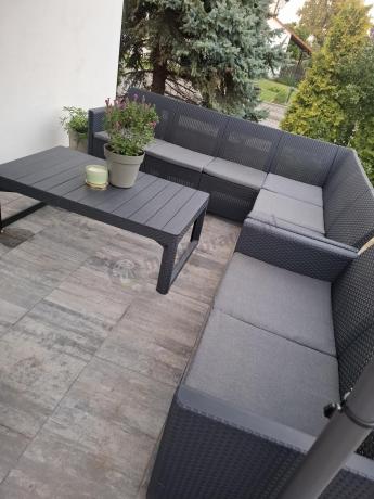 Zestaw dla 10 osób z narożnikiem Nedler VII, stołem podnoszonym i 3 fotelami - grafit