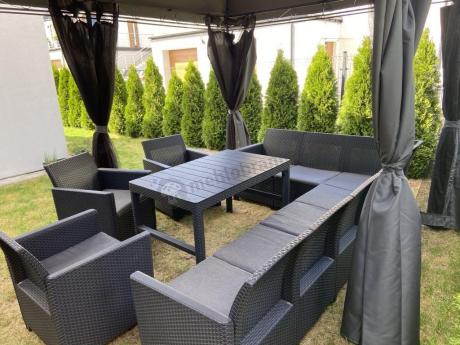 Zestaw dla 10 osób z narożnikiem Nedler VII, stołem podnoszonym i 3 fotelami - grafit