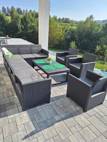 Zestaw dla 10 osób z narożnikiem Nedler VII, stołem podnoszonym i 3 fotelami - grafit