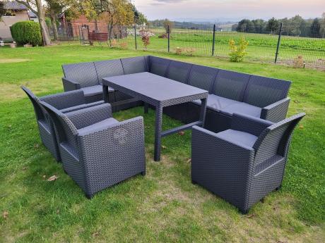 Zestaw dla 10 osób z narożnikiem Nedler VII, stołem podnoszonym i 3 fotelami - grafit