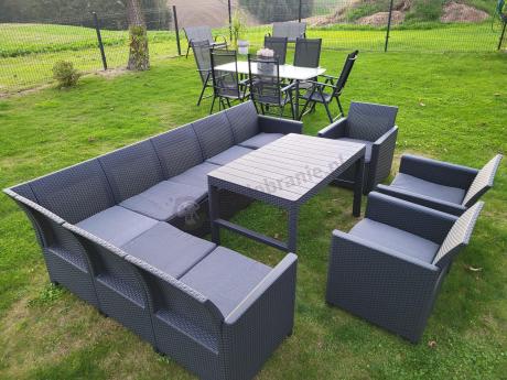 Zestaw dla 10 osób z narożnikiem Nedler VII, stołem podnoszonym i 3 fotelami - grafit