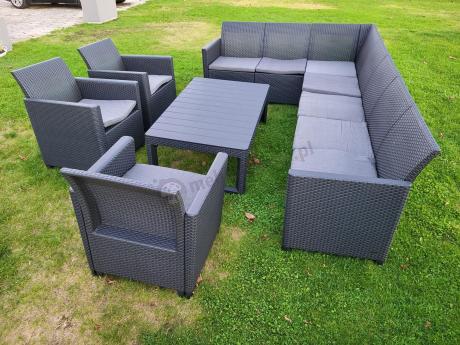 Zestaw dla 10 osób z narożnikiem Nedler VII, stołem podnoszonym i 3 fotelami - grafit