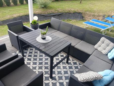 Zestaw dla 10 osób z narożnikiem Nedler VII, stołem podnoszonym i 3 fotelami - grafit