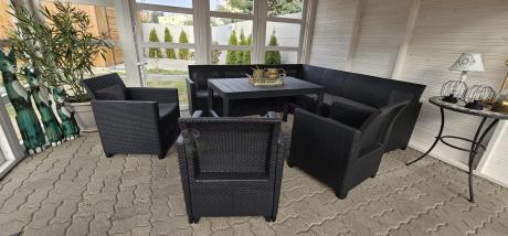 Zestaw dla 10 osób z narożnikiem Nedler VII, stołem podnoszonym i 3 fotelami - grafit