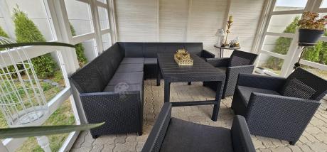 Zestaw dla 10 osób z narożnikiem Nedler VII, stołem podnoszonym i 3 fotelami - grafit