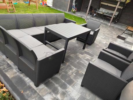 Zestaw dla 10 osób z narożnikiem Nedler VII, stołem podnoszonym i 3 fotelami - grafit