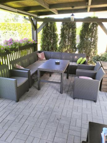 Zestaw dla 10 osób z narożnikiem Nedler VII, stołem podnoszonym i 3 fotelami - grafit