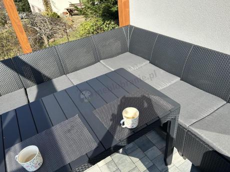 Zestaw dla 10 osób z narożnikiem Nedler VII, stołem podnoszonym i 3 fotelami - grafit