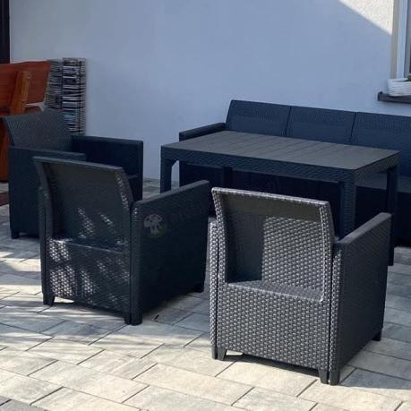 Zestaw dla 10 osób z narożnikiem Nedler VII, stołem podnoszonym i 3 fotelami - grafit