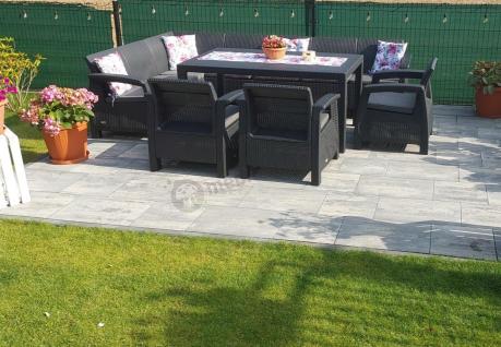 Zestaw dla 10 osób z narożnikiem, stołem obiadowym i trzema fotelami Rellme VII grafitowy