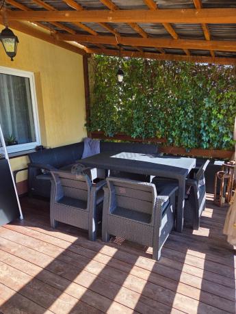 Zestaw dla 10 osób z narożnikiem, stołem obiadowym i trzema fotelami Rellme VII grafitowy