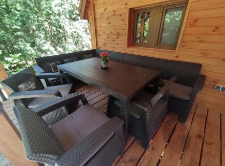 Zestaw dla 10 osób z narożnikiem, stołem obiadowym i trzema fotelami Rellme VII grafitowy
