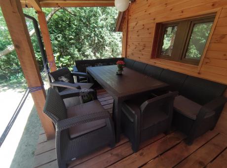 Zestaw dla 10 osób z narożnikiem, stołem obiadowym i trzema fotelami Rellme VII grafitowy