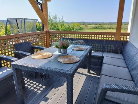 Zestaw dla 10 osób z narożnikiem, stołem obiadowym i trzema fotelami Rellme VII grafitowy