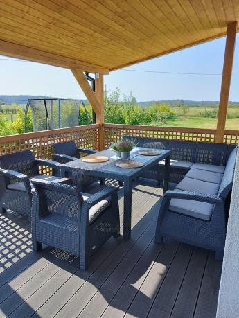 Zestaw dla 10 osób z narożnikiem, stołem obiadowym i trzema fotelami Rellme VII grafitowy