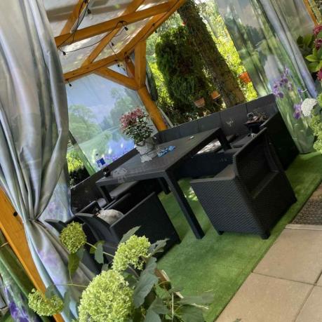 Zestaw dla 11 osób z narożnikiem Nedler VIII, trzema fotelami i stołem obiadowym - grafit