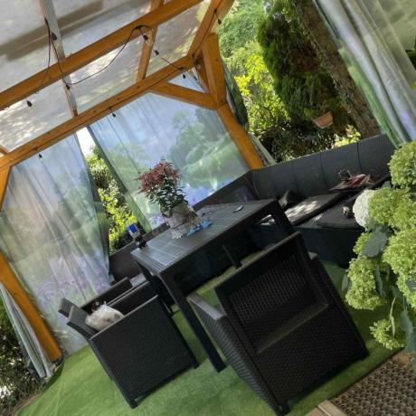 Zestaw dla 11 osób z narożnikiem Nedler VIII, trzema fotelami i stołem obiadowym - grafit