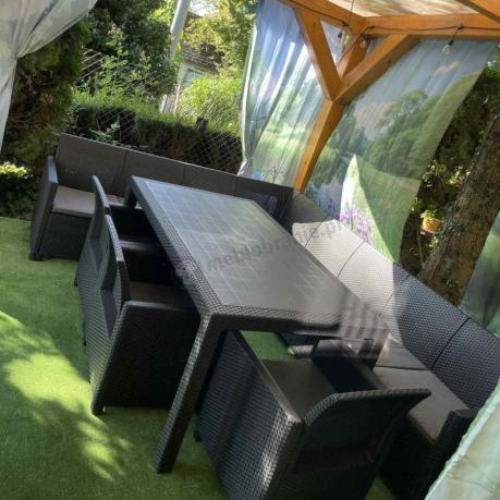 Zestaw dla 11 osób z narożnikiem Nedler VIII, trzema fotelami i stołem obiadowym - grafit