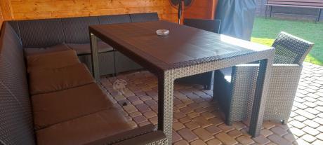 Zestaw dla 11 osób z narożnikiem Nedler VIII, trzema fotelami i stołem obiadowym - grafit