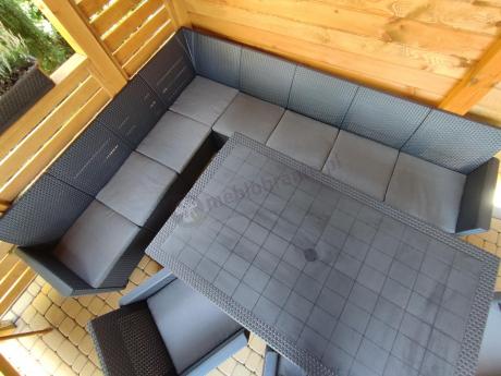 Zestaw dla 11 osób z narożnikiem Nedler VIII, trzema fotelami i stołem obiadowym - grafit