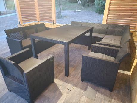 Zestaw dla 11 osób z narożnikiem Nedler VIII, trzema fotelami i stołem obiadowym - grafit