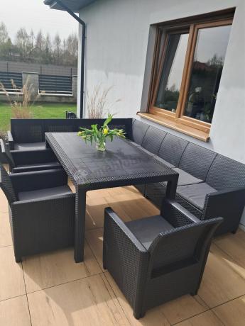 Zestaw dla 11 osób z narożnikiem Nedler VIII, trzema fotelami i stołem obiadowym - grafit