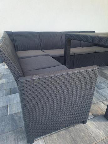 Zestaw dla 11 osób z narożnikiem Nedler VIII, trzema fotelami i stołem obiadowym - grafit