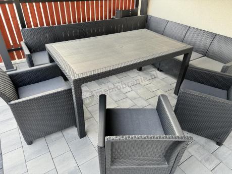 Zestaw dla 11 osób z narożnikiem Nedler VIII, trzema fotelami i stołem obiadowym - grafit