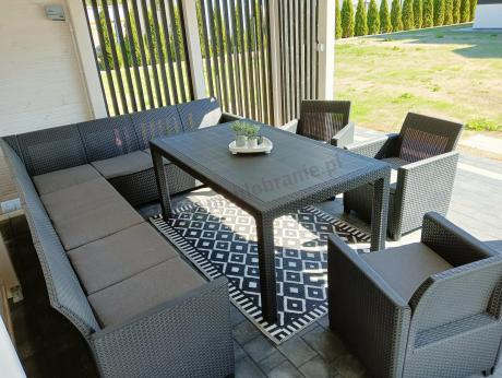 Zestaw dla 11 osób z narożnikiem Nedler VIII, trzema fotelami i stołem obiadowym - grafit