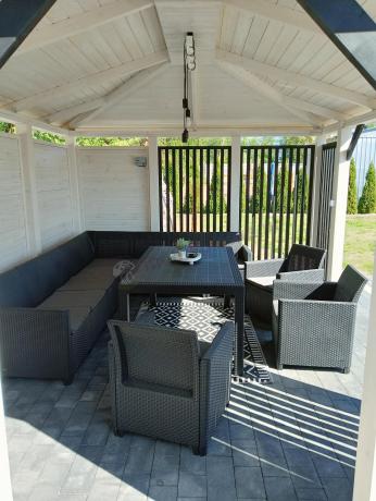 Zestaw dla 11 osób z narożnikiem Nedler VIII, trzema fotelami i stołem obiadowym - grafit