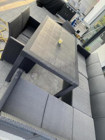 Zestaw dla 11 osób z narożnikiem Nedler VIII, trzema fotelami i stołem obiadowym - grafit