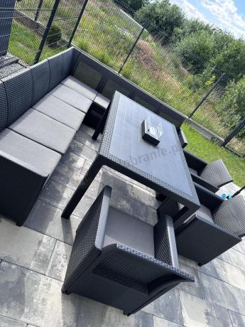 Zestaw dla 11 osób z narożnikiem Nedler VIII, trzema fotelami i stołem obiadowym - grafit