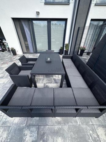 Zestaw dla 11 osób z narożnikiem Nedler VIII, trzema fotelami i stołem obiadowym - grafit