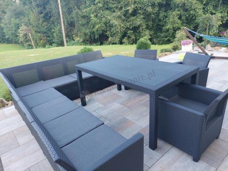 Zestaw dla 11 osób z narożnikiem Nedler VIII, trzema fotelami i stołem obiadowym - grafit